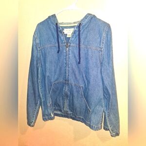 Eddie Bauer Hooded 90's Vintage Jean Chambray Jacket, Sz M Tall